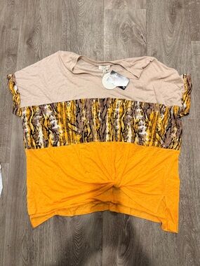 Umgee Colorblock Tiger Stripe & Mustard Twist Front Top